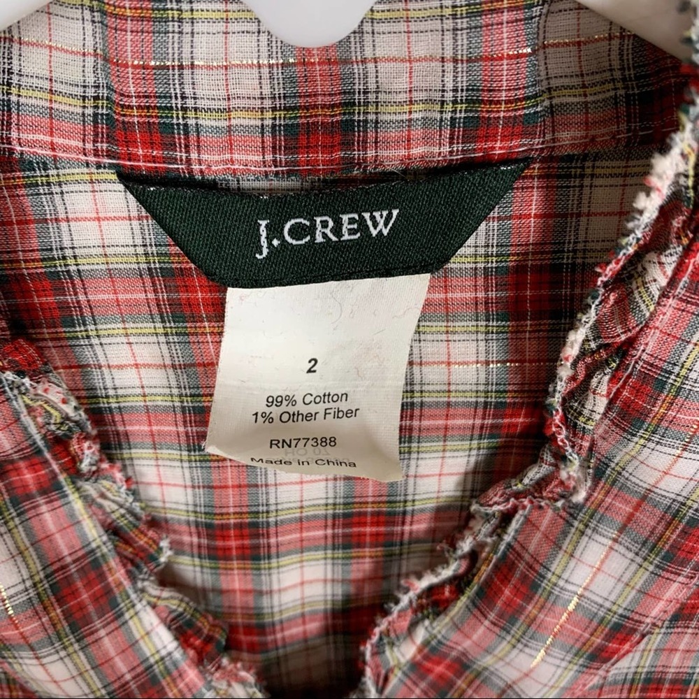 J Crew Plaid Ruffle Button Down Shirt 2 - Picture 4 of 9